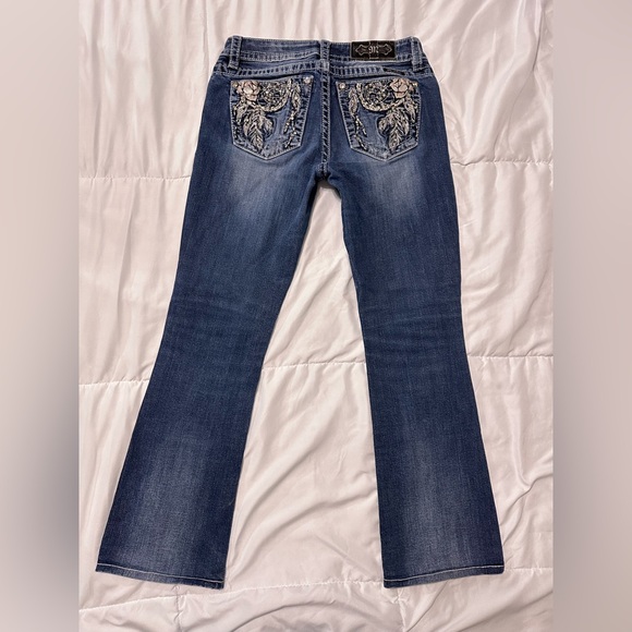 Miss Me Bootcut Mid Rise Stretch Embroidered Studded Jeans Blue Medium Wash 27 - Picture 9 of 13